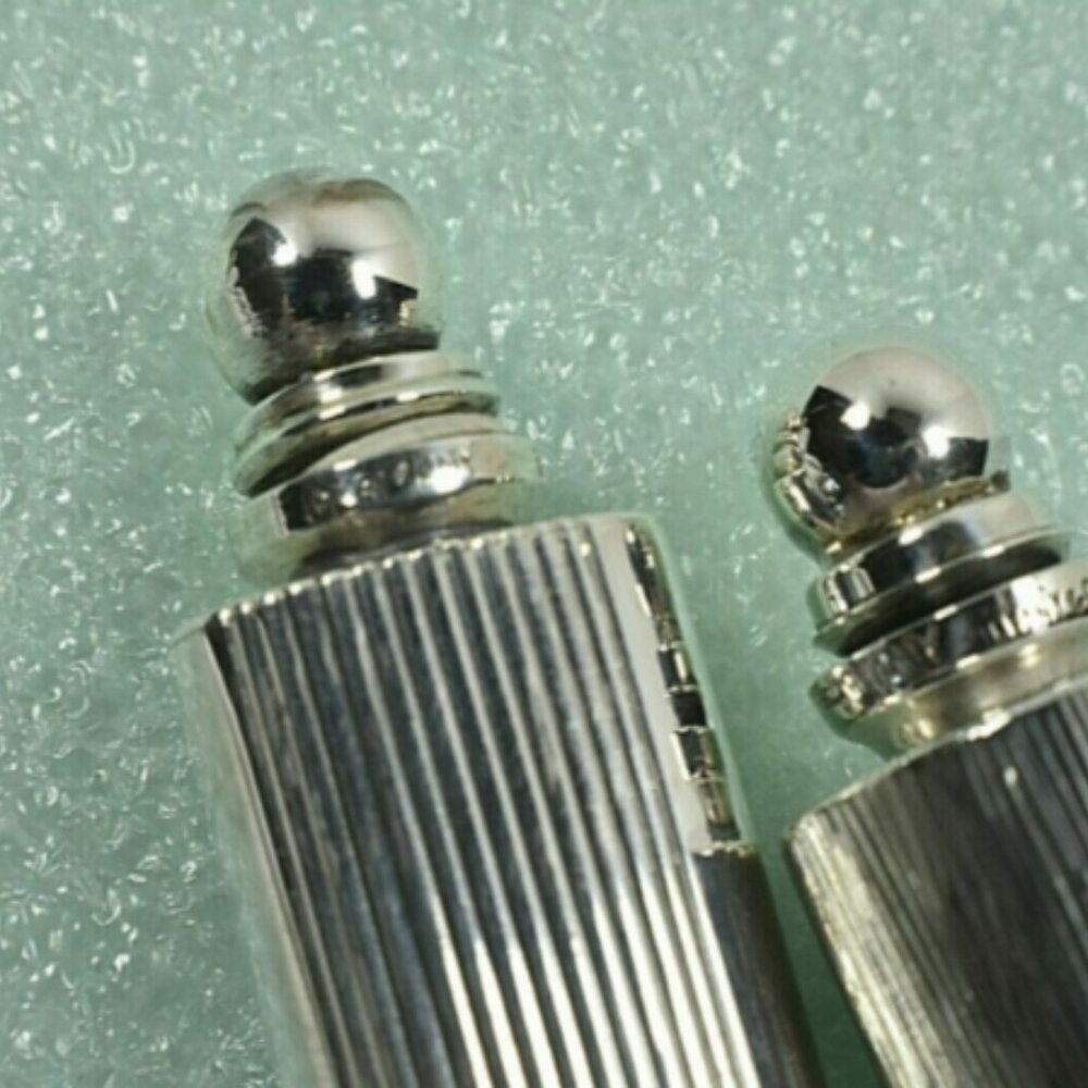 Tiffany & Co. 2 Grooved Mini Perfume Bottles Handbag Size Sterling Silver Rare